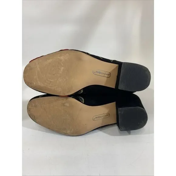 Comfortview Women's Sidney Bootie Embroidered Red Roses Black Velour Sz 7.5 Wide - Picture 11 of 14